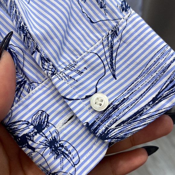 J McLaughlin floral pattern striped button up top - Picture 5 of 5